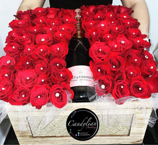 El Premium caja de rosas y botella Chandon